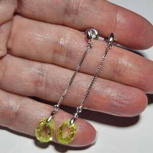 Vintage Prime Art & Jewel Sterling Silver Dangling Yellow Green Faceted Teardrop